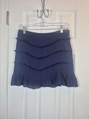 Blue Blush Navy Blue Tiered Ruffle Mini Skirt Raw Hem Frayed Y2K Boho Medium
